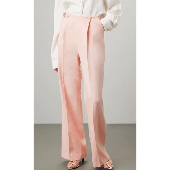 BOSS Pink Linen Blend Tapito Wide Leg Pants Trousers US 12 IT 48 1031 - Picture 2 of 10